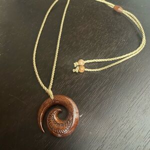 KOA WOOD Spiral Design Pendant with Adjustable Cotton Cord Necklace